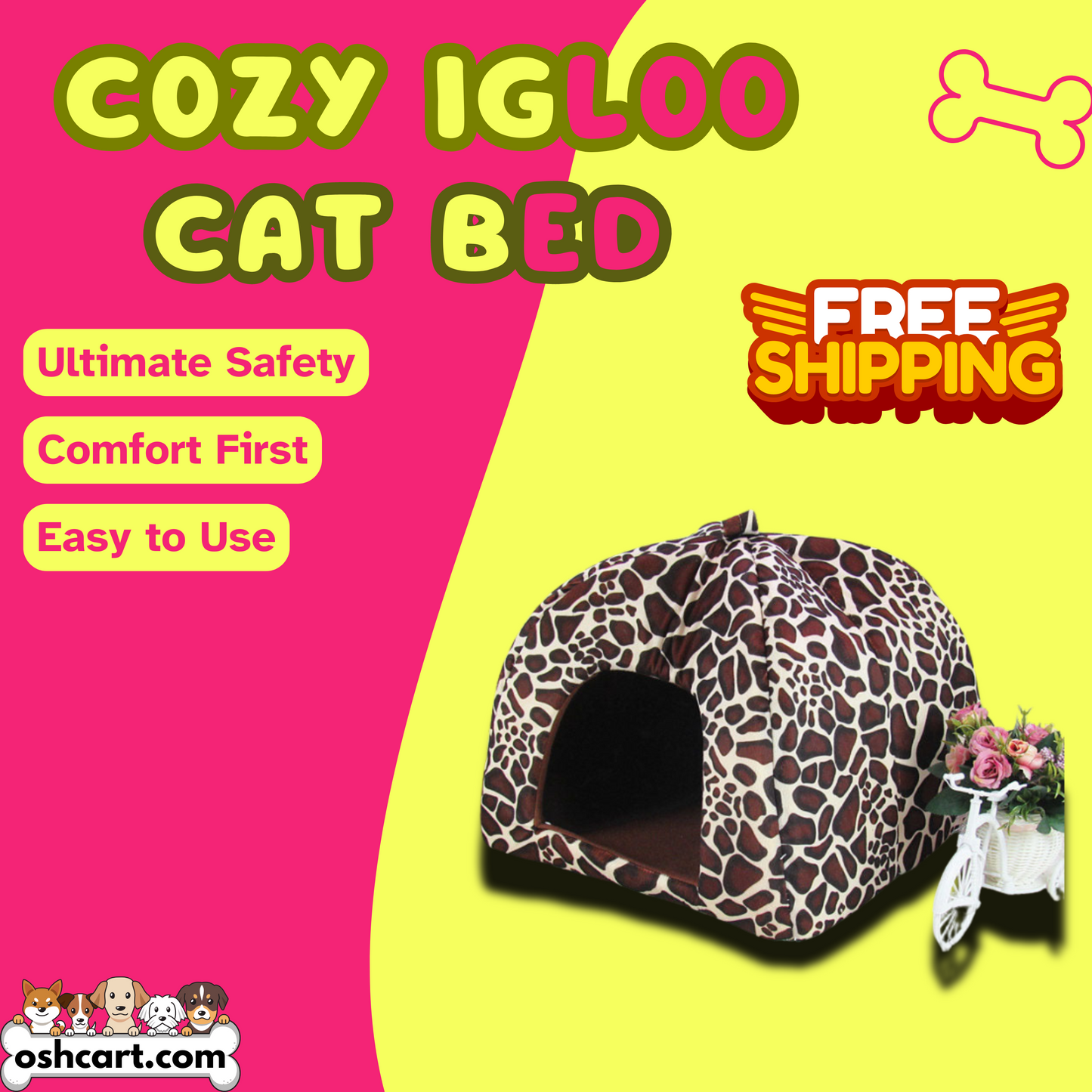 OshCart™ Cozy Igloo Pet Bed