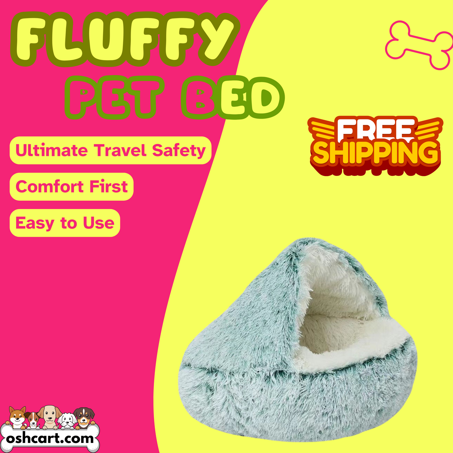 OshCart™ CozyNook Fluffy Pet Bed